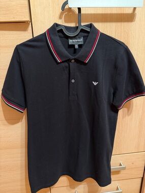 Emporio Armani Black Polo with Red and White Trim Accents
